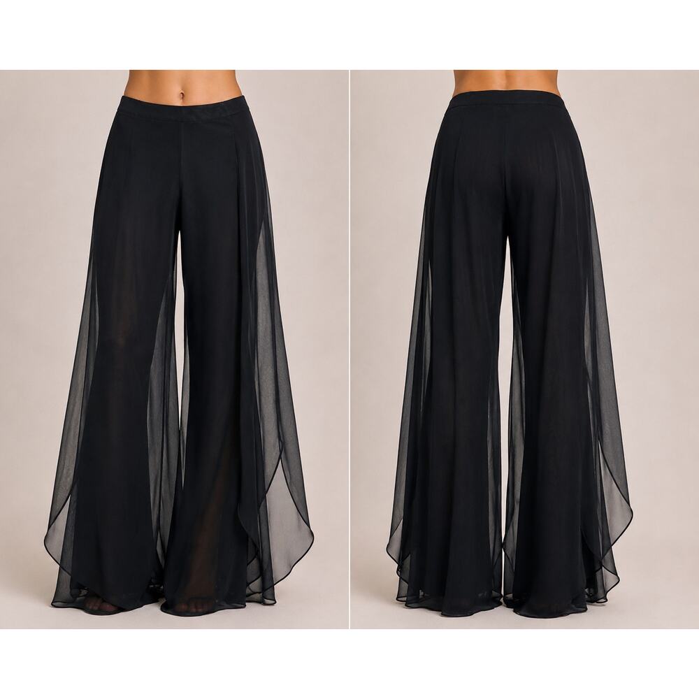 Cache Black Palazzo  Sheer Harem Illusion Panels Flair Pant New NWT $158 Sz 6